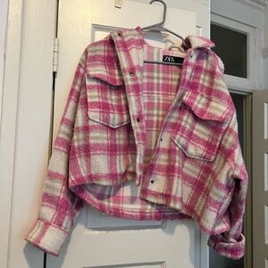 Zara Pink and White Plaid Jacket